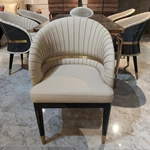 Barrel-Back Dining Chair with Channeled Leather and Horizontal Metal Belt